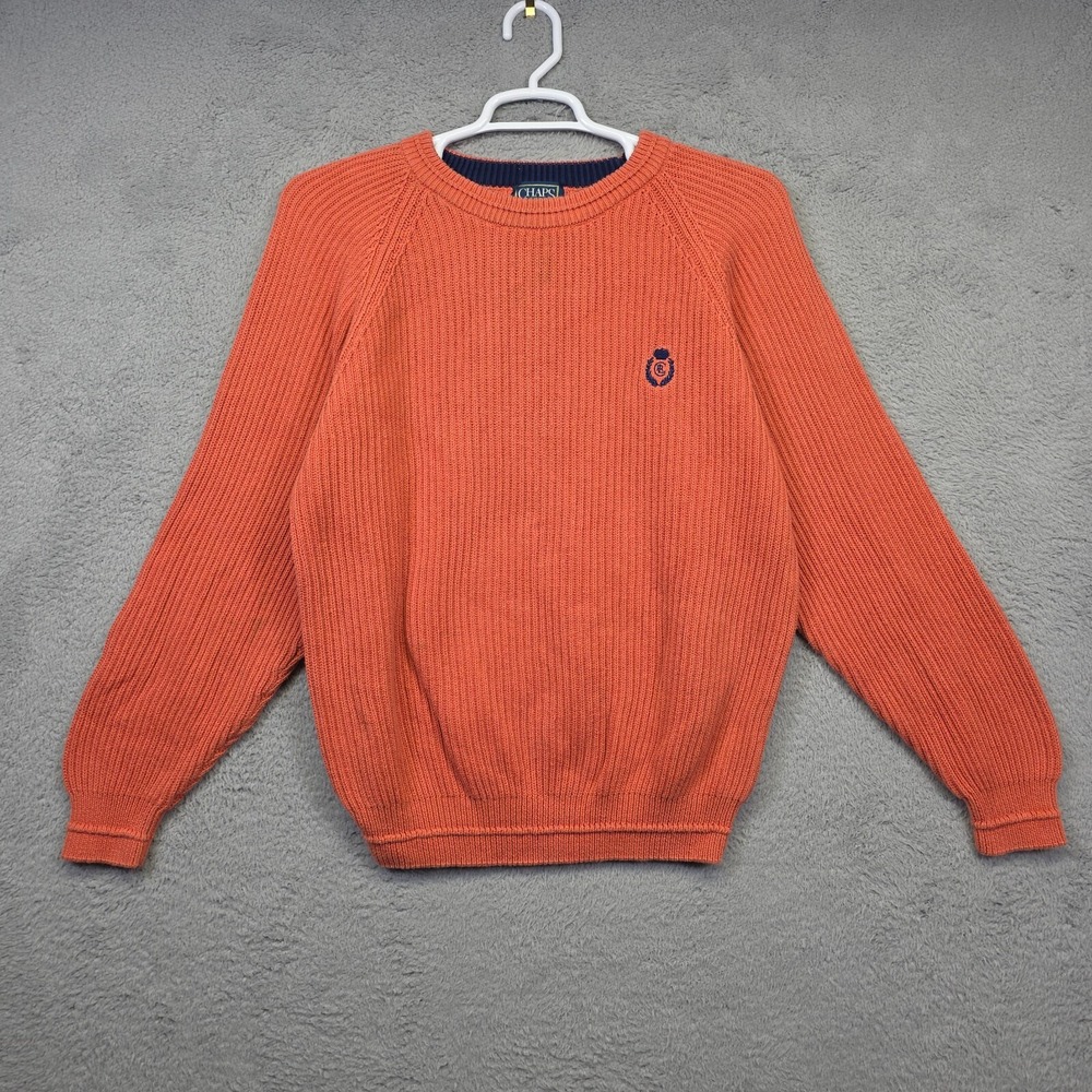 Chaps Ralph Lauren Sweater Mens L Orange Cable Knit Preppy Golf Grandpa Sweater